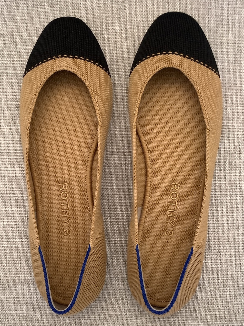 Rothy's Two-Tone Tan and Black Cap-Toe Ballet Flats, size 8 - Picture 6 of 10